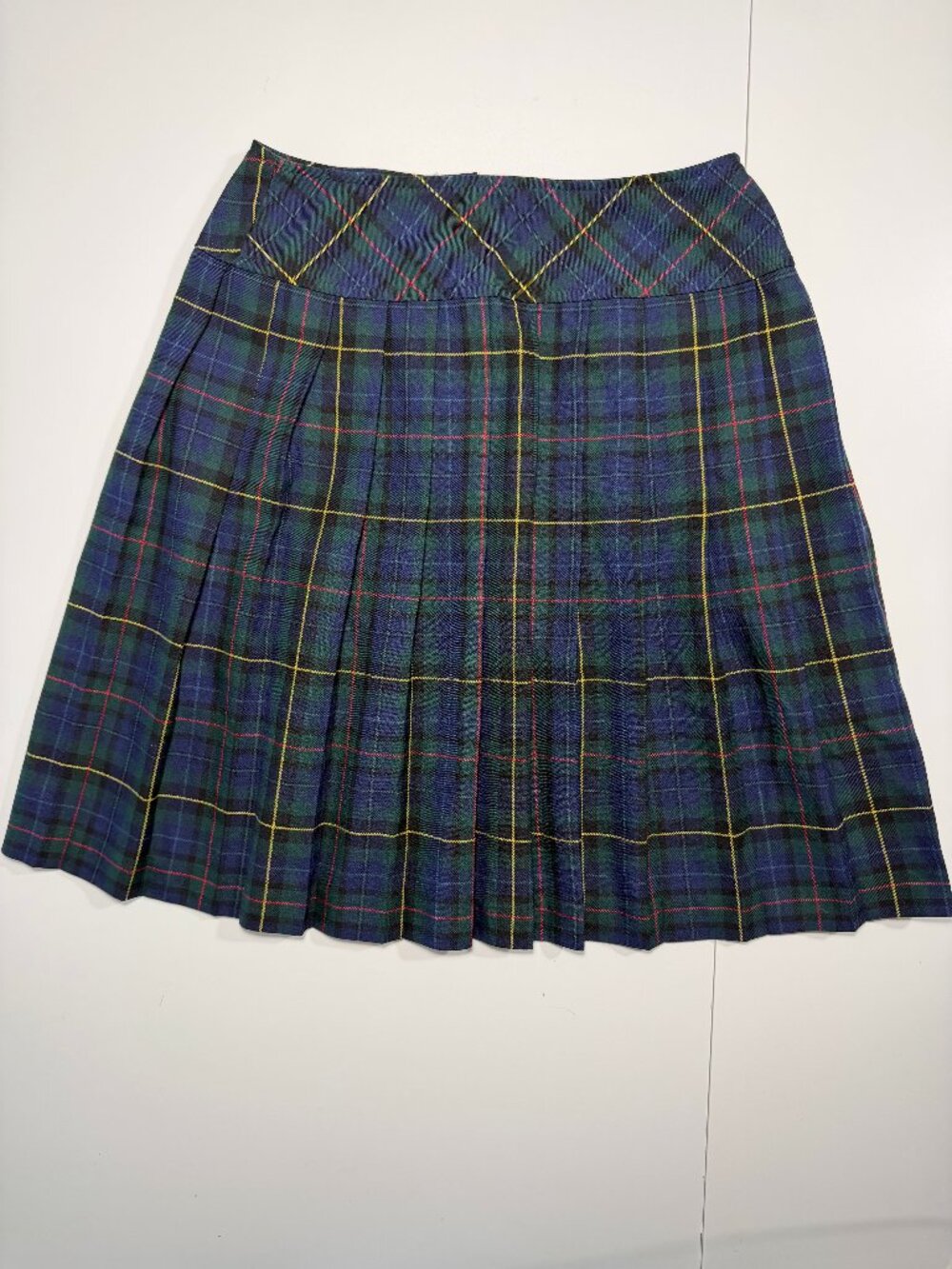 Vintage Top Marks Tartan Pleated Plaid Skirt, Navy and Green
